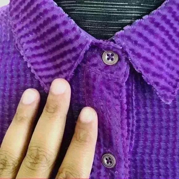 NWT ANTHROPOLOGIE LONG PURPLE VELVET LONG BLOUSE TUNIQUE SIZE  XS - Picture 9 of 10